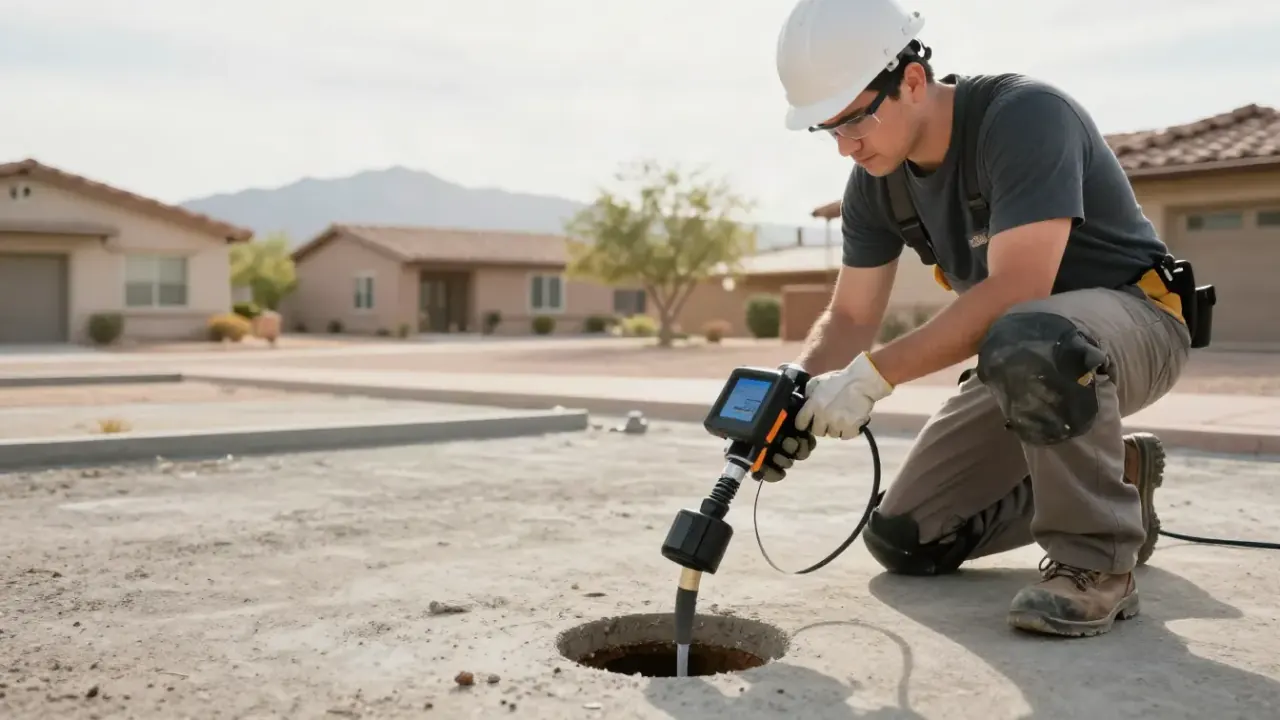 Slab Leak Repair in Avondale, Arizona: licensed plumber is demonstrating the operation of a compact, flexible pipe